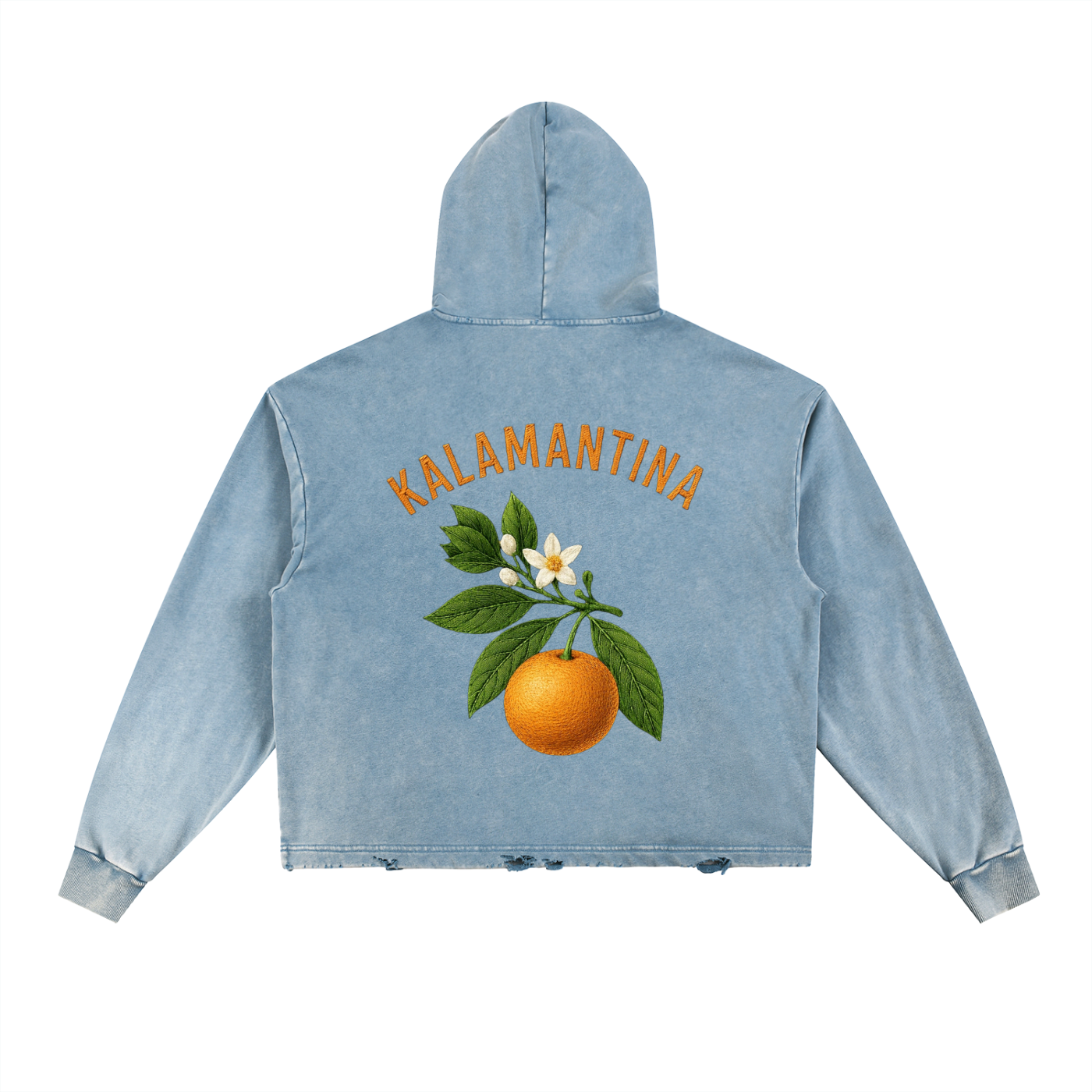 🍊 KALAMANTINA - Vintage Washed Frayed-Hem Hoodie